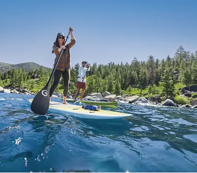 Two paddleboarders on Lake Tahoe