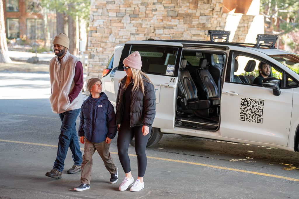 Family taking free transportation in North Lake Tahoe