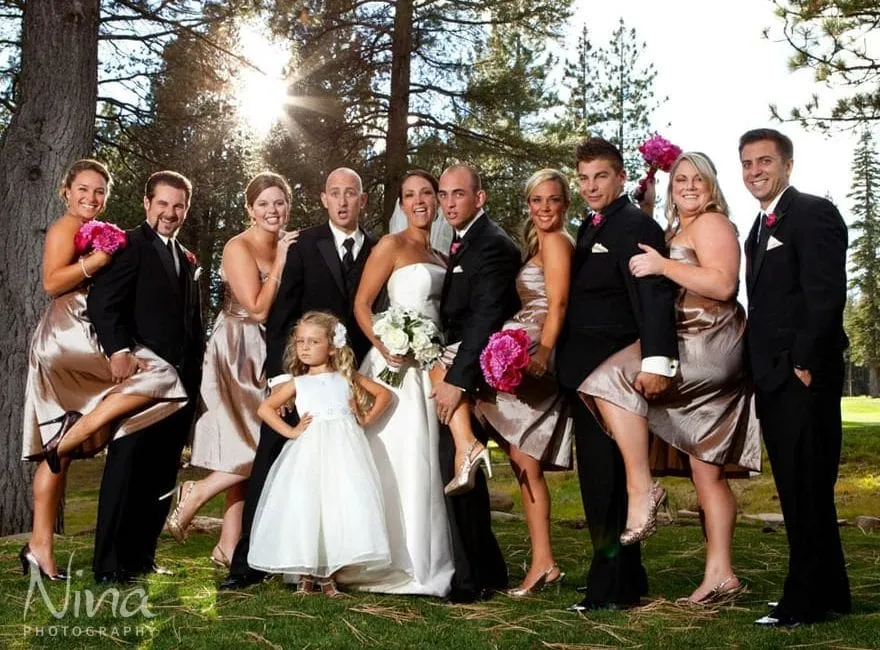 Wedding party on a wedding day having fun