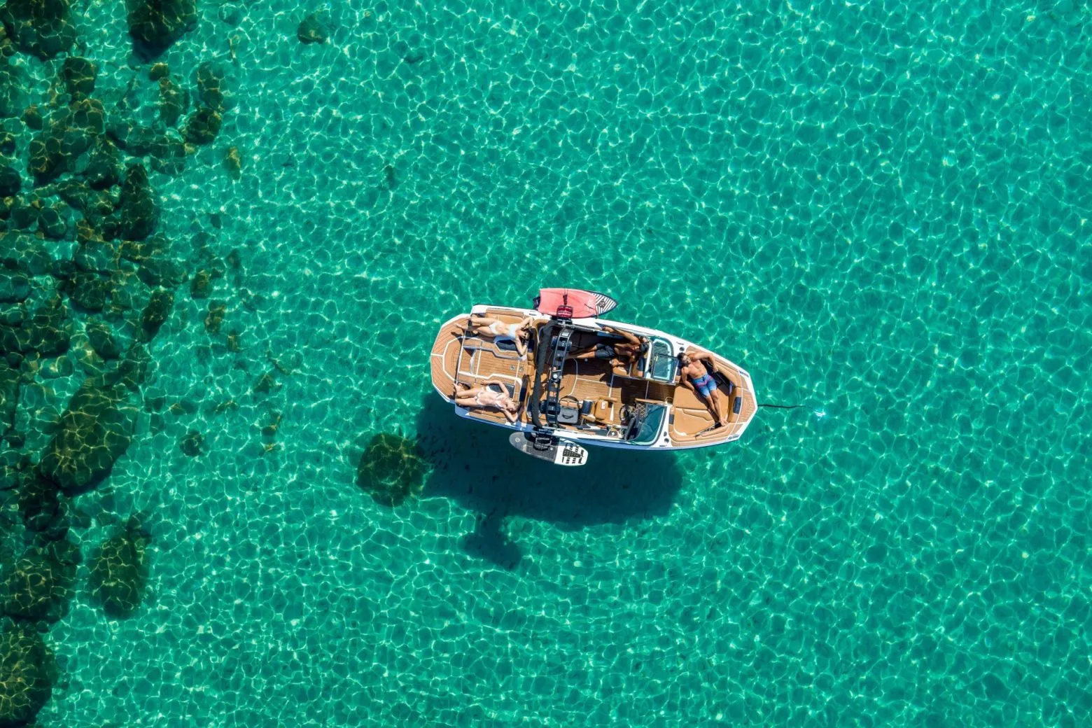 Boat on Lake Tahoe aerial view