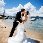 Bride and groom kissing on their wedding day