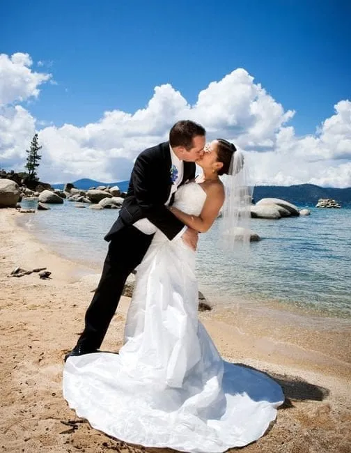 Bride and groom kissing on their wedding day
