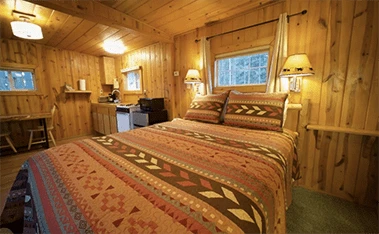 Interior of the hotel room at Tamarack Lodge