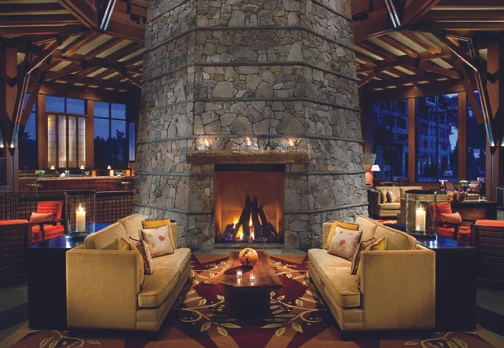 Cozy fireside lounge at The Ritz-Carlton, Lake Tahoe