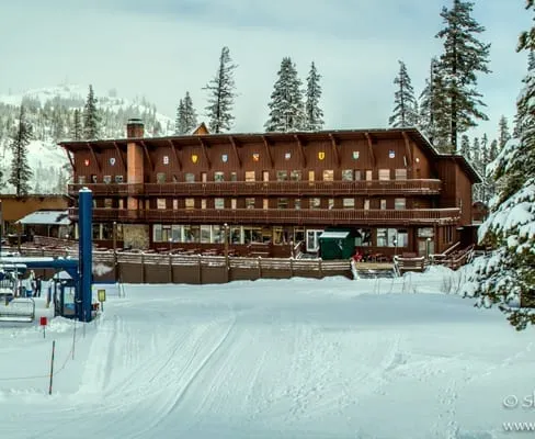 Exterior of the historic Lodge in Lake Tahoe