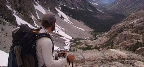 Man hiking on the Pacific crest trail in Lake Tahoe