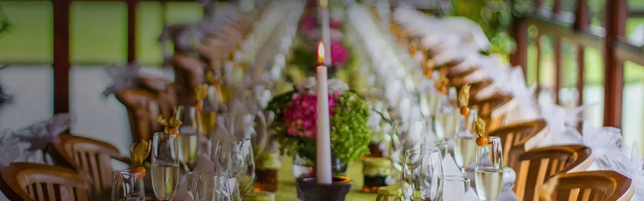 Close up shot of candle on reception table