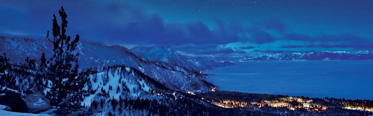 Lake Tahoe lookout winter night stars