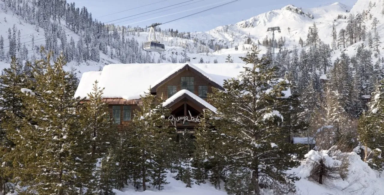 Exterior shot of Plumpjack Inn during snow storm
