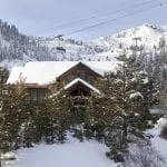 Exterior shot of Plumpjack Inn during snow storm
