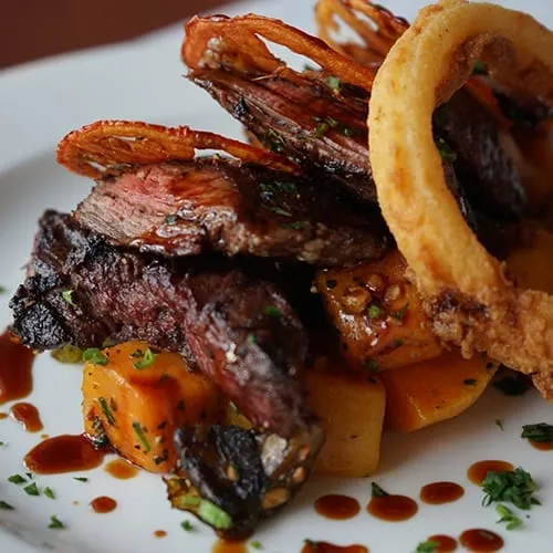 Skirt steak being served at The Lodge Restaurant and Pub Lake Tahoe