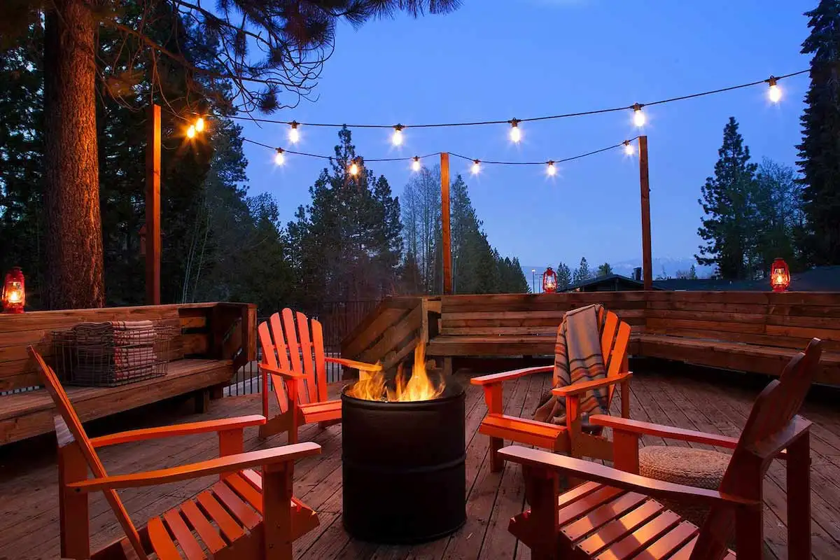 Basecamp deck and firepit in Tahoe City