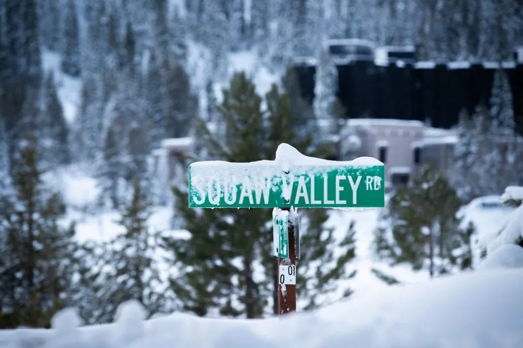 Squaw Valley sign covered in Snow in Lake Tahoe 