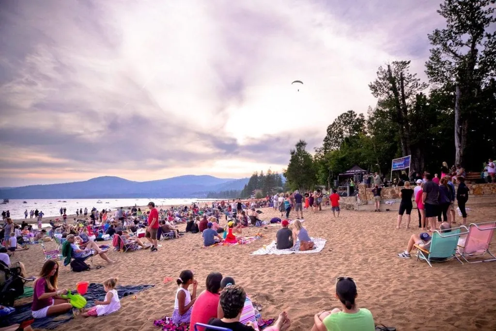 People enjoying their day on a Lake Tahoe Beach
