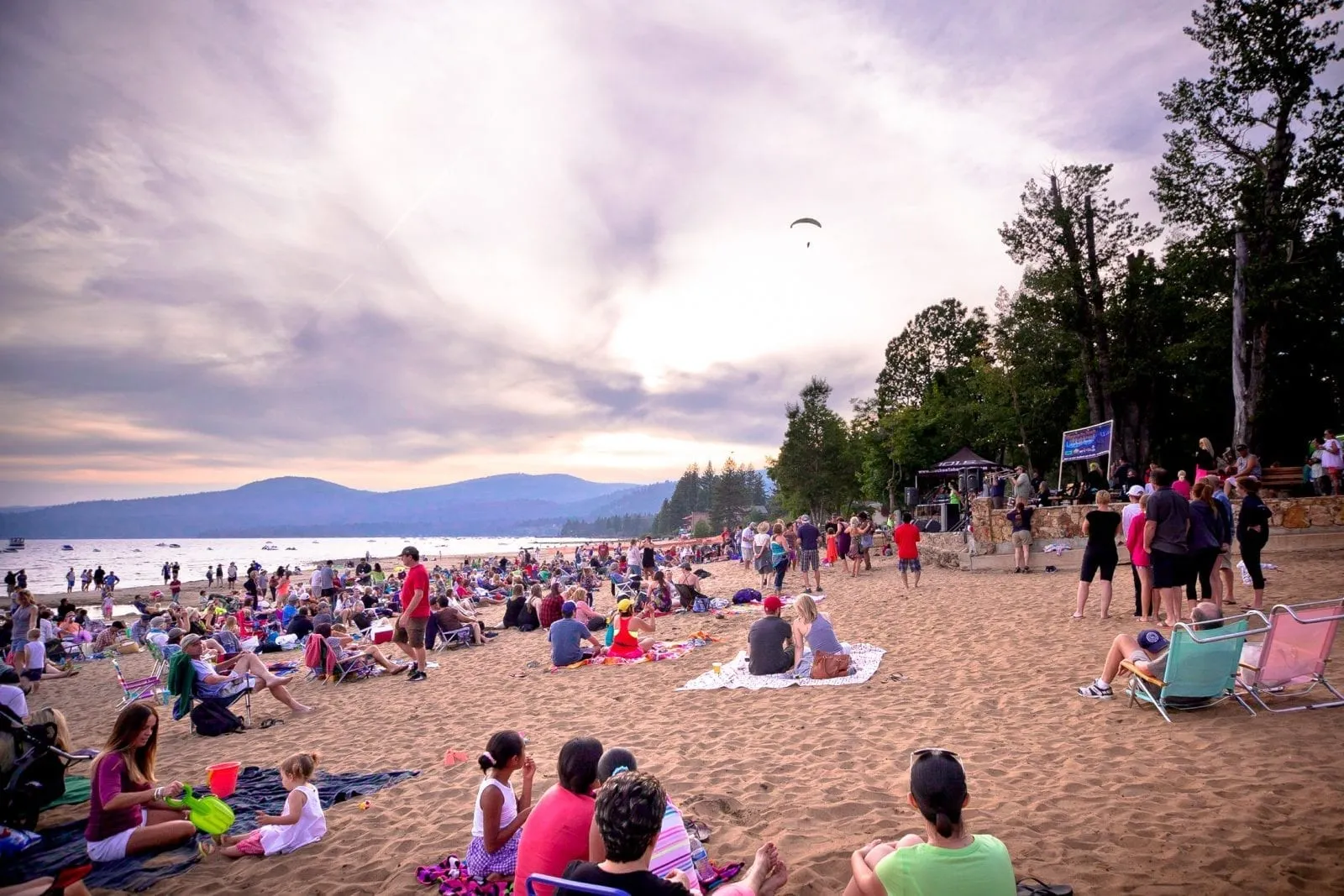 People enjoying their day on a Lake Tahoe Beach