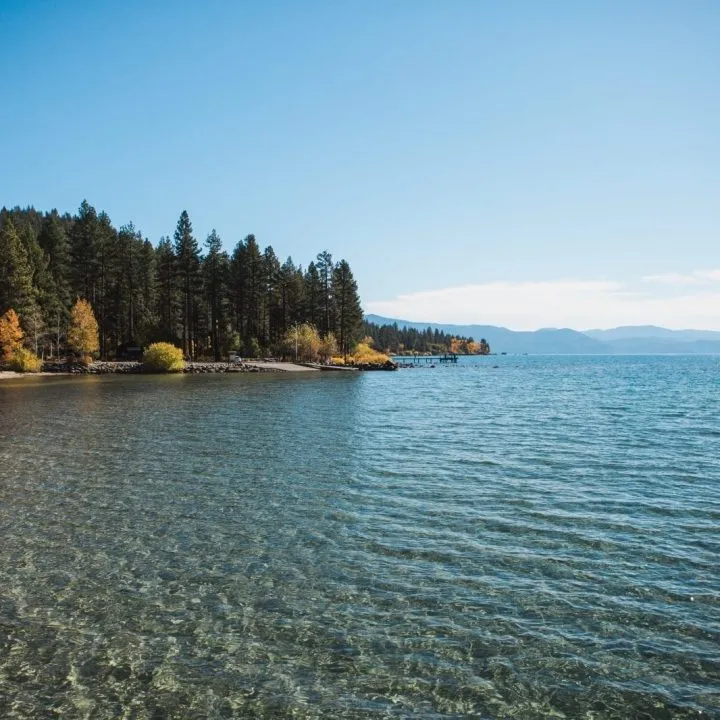 Clear turquoise water at Lake Tahoe beach
