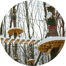 Tahoe Tree Top Adventure Park platforms covered in snow