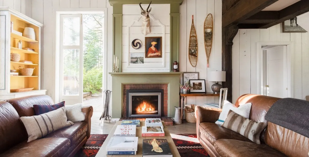 Interior of Everett with a fire place in Lake Tahoe