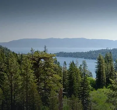 View of Lake Tahoe lake and greenery