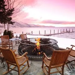 Rocking chairs surrounding fire pit in Lake Tahoe