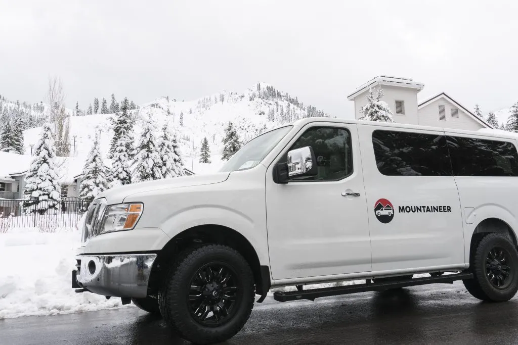 Mountaineer Transit bus on a snowy day in Lake Tahoe