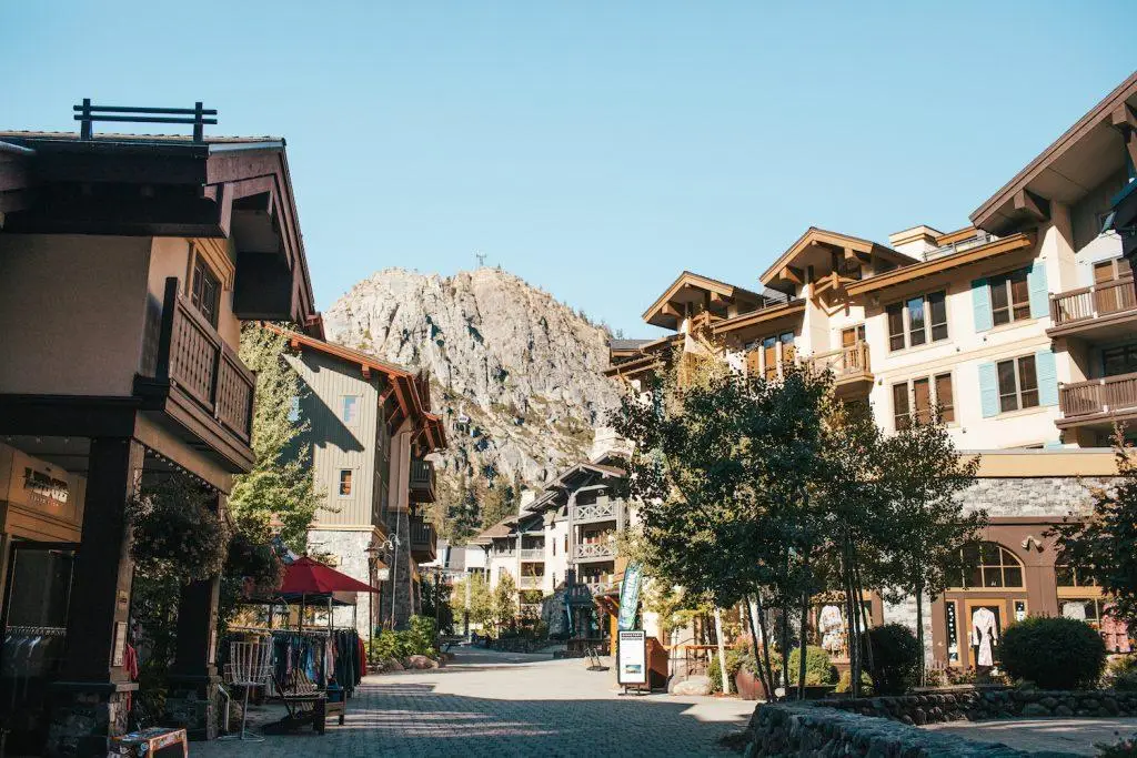 Palisades Tahoe main walk way and shops in Lake Tahoe 