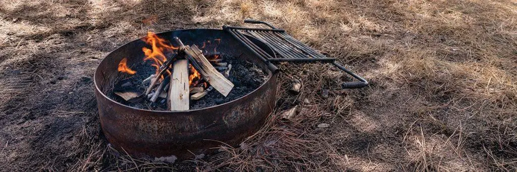 Fire pit with a small fire burning