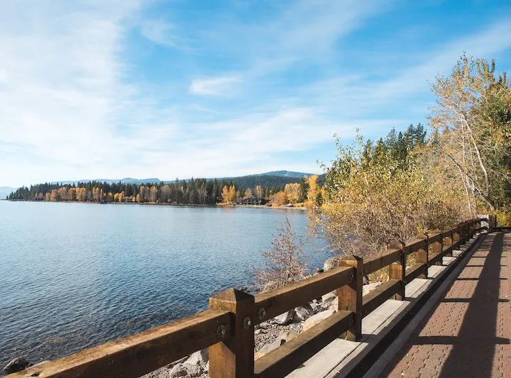 Path along Lake Tahoe shore in spring