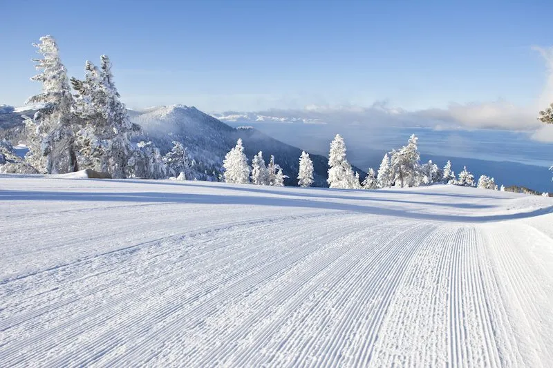 Snow covered skiing slope in Lake Tahoe
