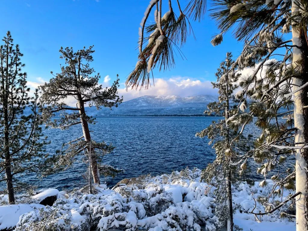 Snowy shore of Lake Tahoe