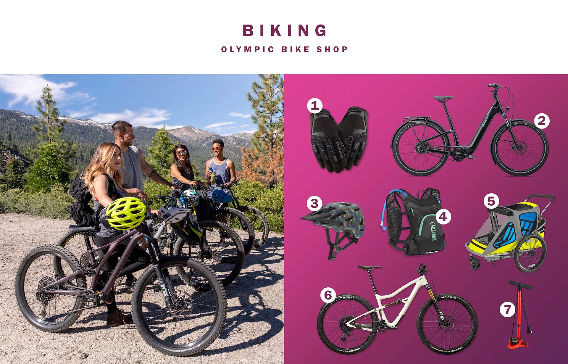 Biking gear you can find at the Olympic Bike Shop 