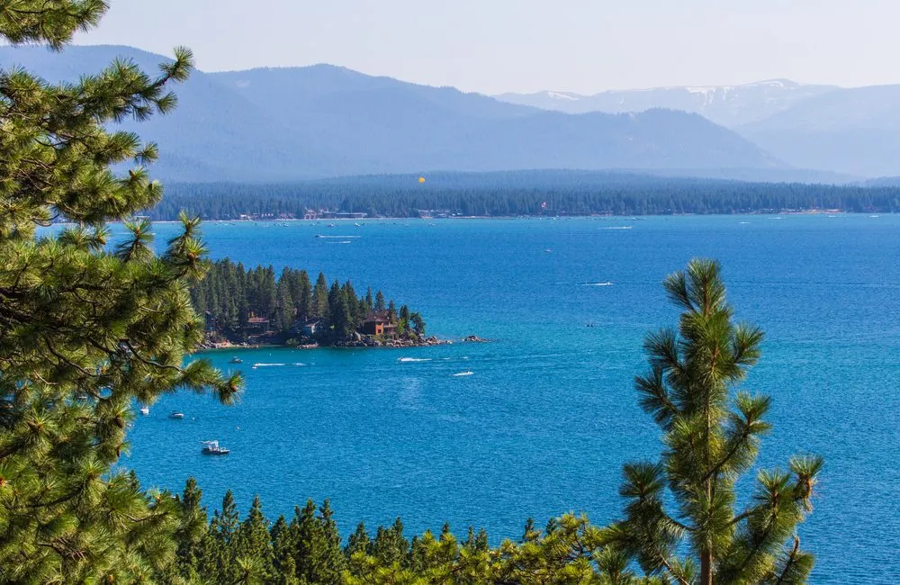 Super wide shot of Lake Tahoe's blue water
