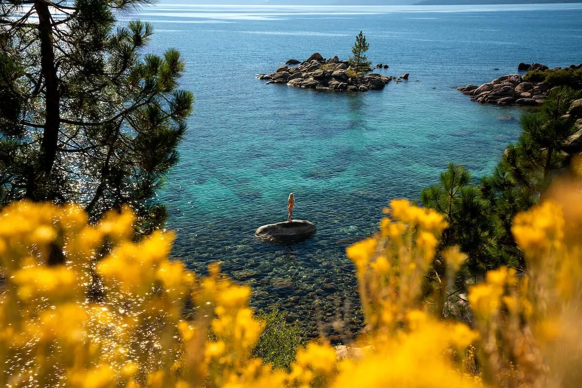 View of a bay on the lake in Lake Tahoe