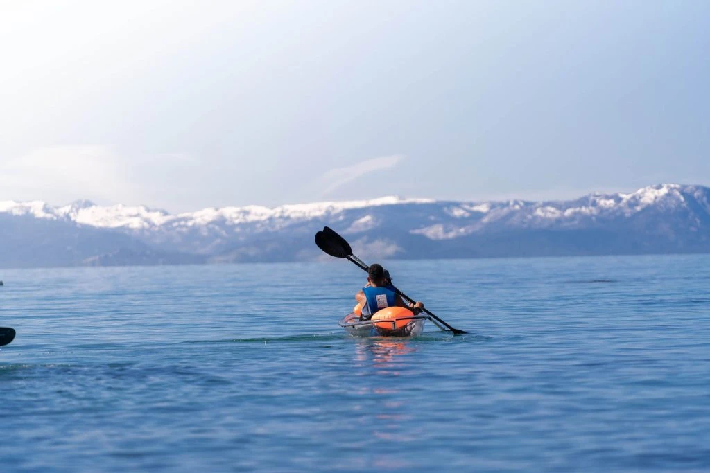 Person kayaking on Lake Tahoe