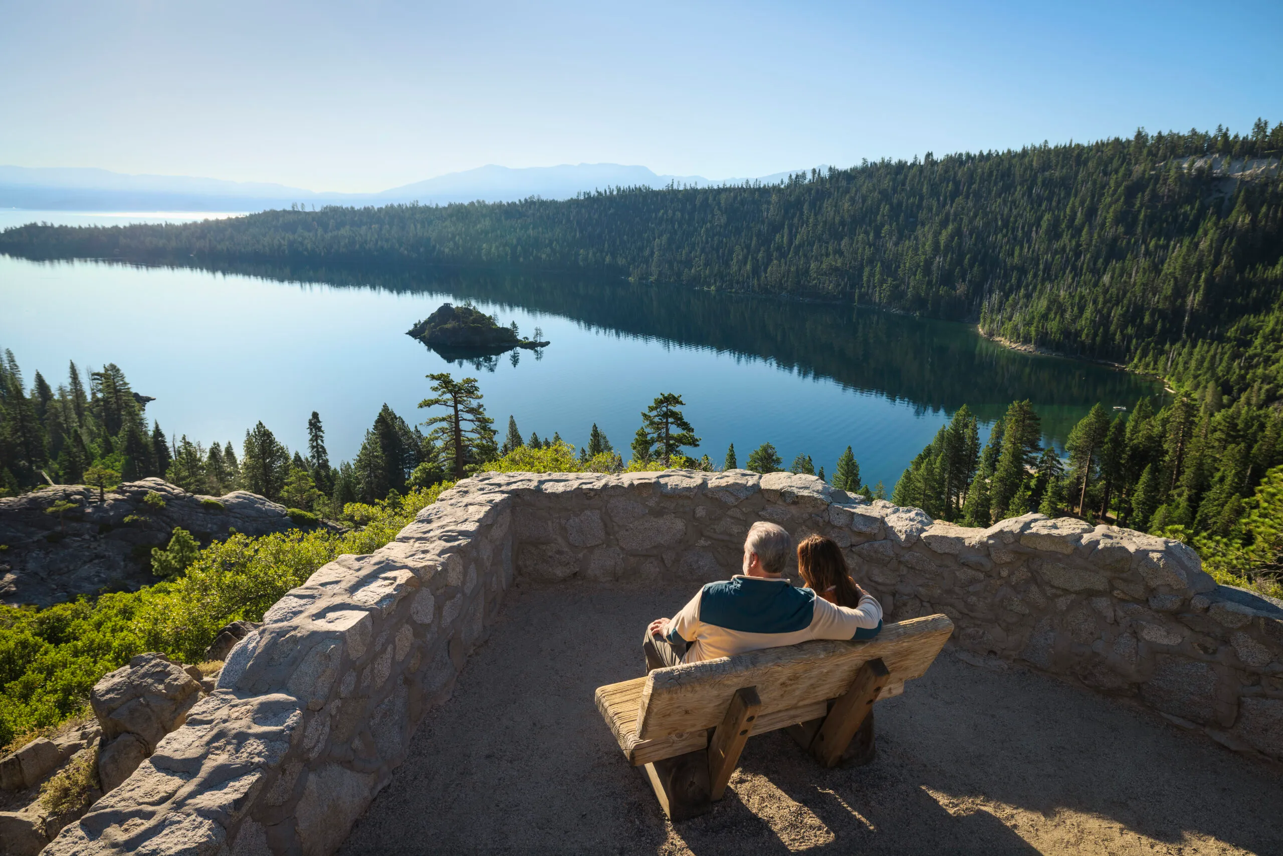 Couple overlooking an epic view of North Lake Tahoe