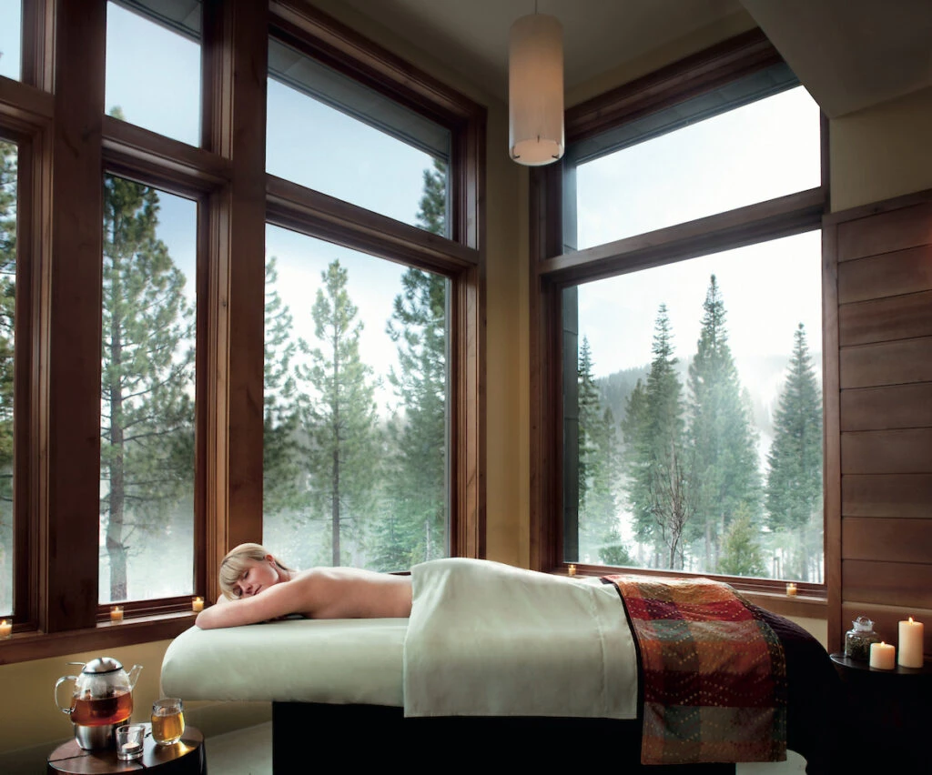 Woman enjoying alpine massage in Lake Tahoe