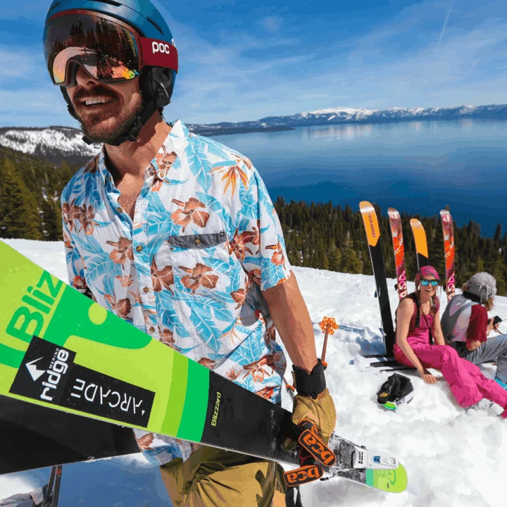 Group of friends skiing during Spring in Lake Tahoe
