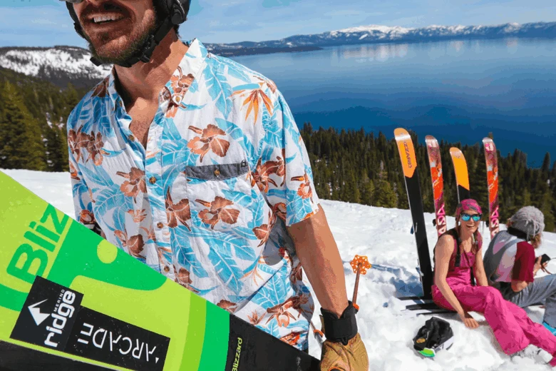Group of friends skiing during Spring in Lake Tahoe