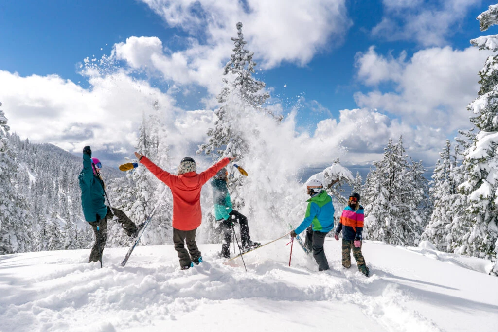 Skiers in the snow on mountain in Lake Tahoe